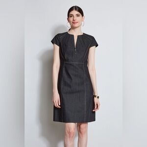 Elie Tahari Denim Fit & Flare Zip Dress Size 16 Preppy Office